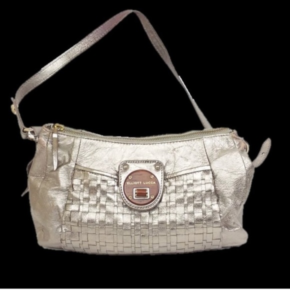 Elliott Lucca Woven Silver Metallic Crossbody Bag - Picture 1 of 8